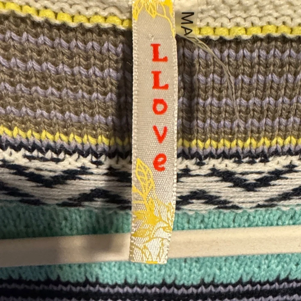Love Geometric Knit Cardigan - Blue, Cream, Black- M/L